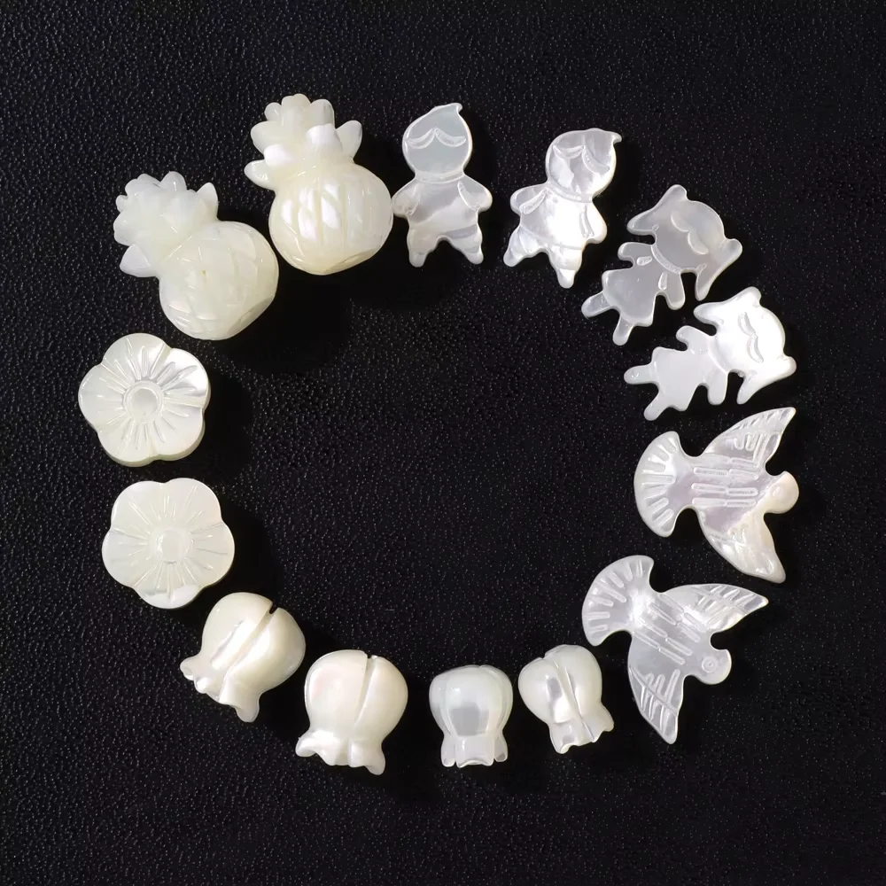 Natural Shell Flower Beads Bird Pigeon Charms Girl/Boy Shape Mother Of Pearl Shell Beads for Jewelry Making Necklace Bracelet