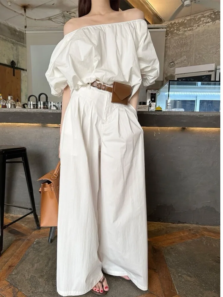 Ele ort oulder irt décontracté taille haute pantalon deux pièces ensemble polyvalent printemps été automne Faion trajet Sle femmes...