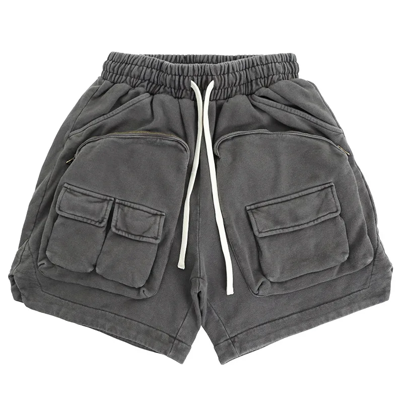 SUPER WAY Shorts Heavyweight Make Old Multiple Pockets Zipper Loose Casual Trend Men Woman Oversized Work Pants Breeches