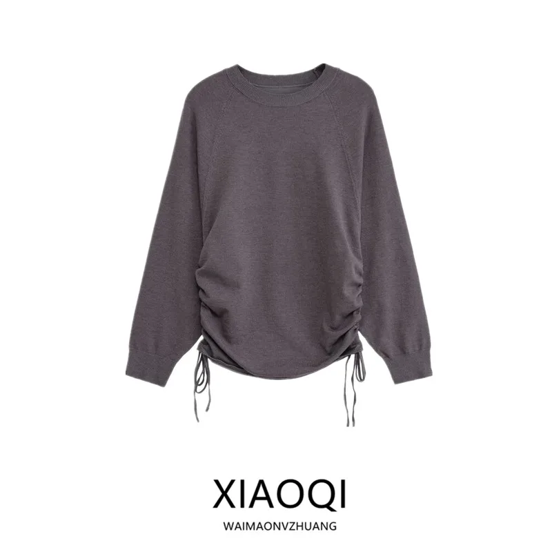 

Loose Simple round Ne Long Sve Knitted Sweater Women's Faion Autumn New Arrival Wind 2025 Tie-Belted Basic Sle