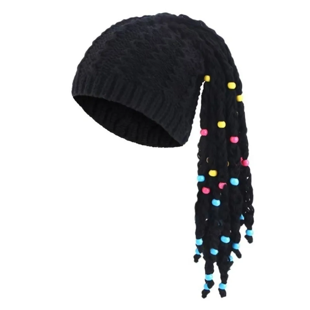 Fashionable Knitted Dreadlock Beanie Faux Braid Integrated Braid Braided Wig Hat Thick Yarn Stretchy Wig Beanie Street Styling