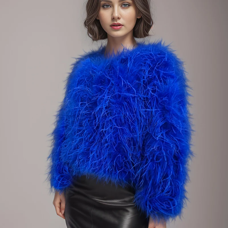 Winter True Ostrich Fur Jacket Casual Long Sleeve Imported Ostrich Fur Jacket Women's Warm Jacket Size Customizable