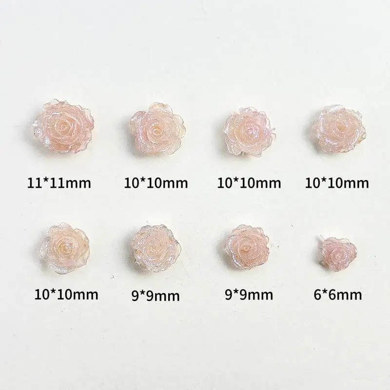 Luminous Grapefruit Pink Flowers Nail Charms 3D Shinny Rose Resin Aurora Serie Nail Art Decorations for DIY Manicure Supplies