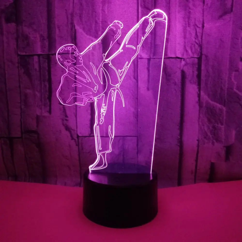 Taekwondos Kickboxing 3d Led Lamp For Bedroom Customizable Club Logo Writable Name Superstar Night Light Gifts For Children