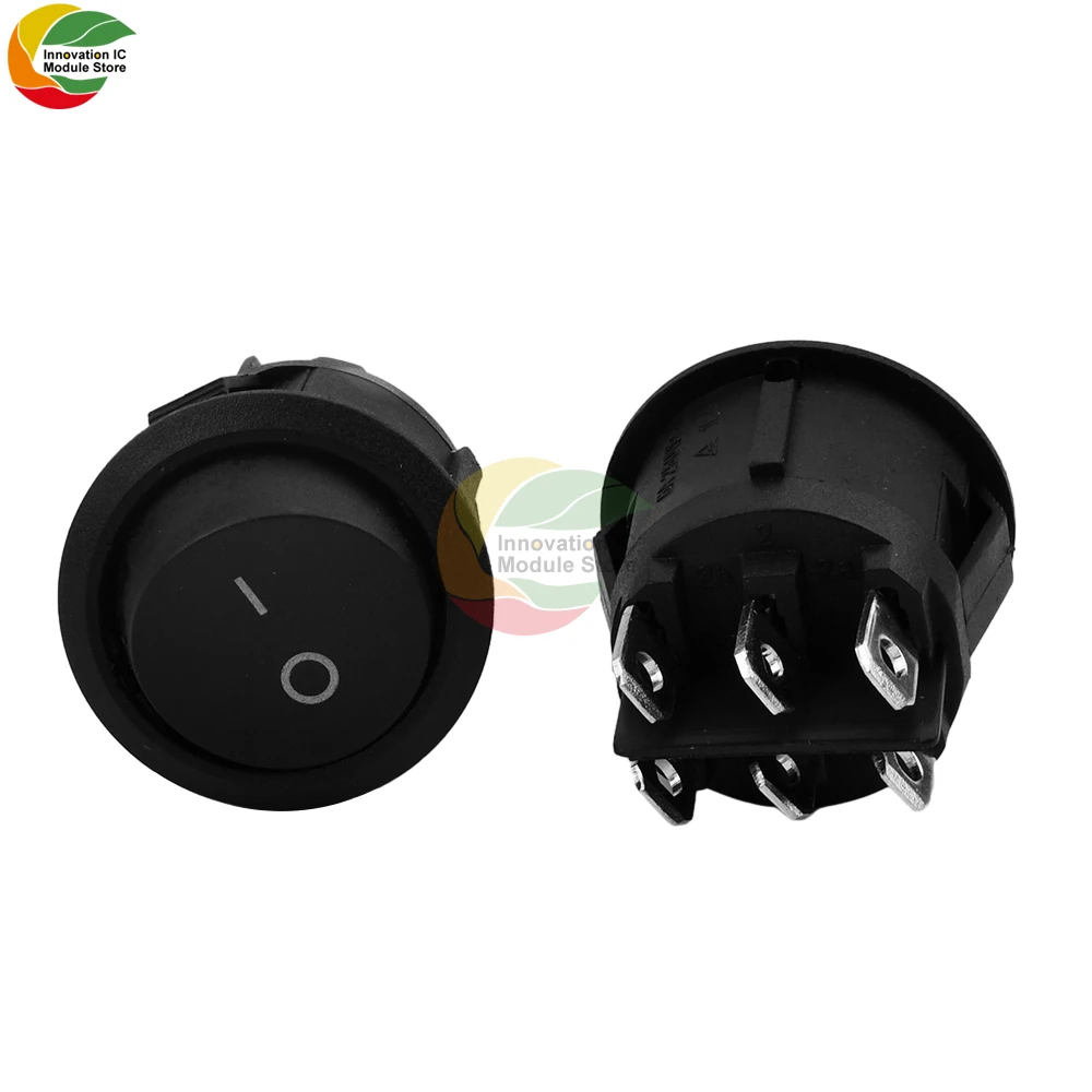 Round Rocker Power Switch AC 6 Pin 2 Position ON/Off Power Switch Black Button for Car Boat Rocker Switch Toggle KCD1-206