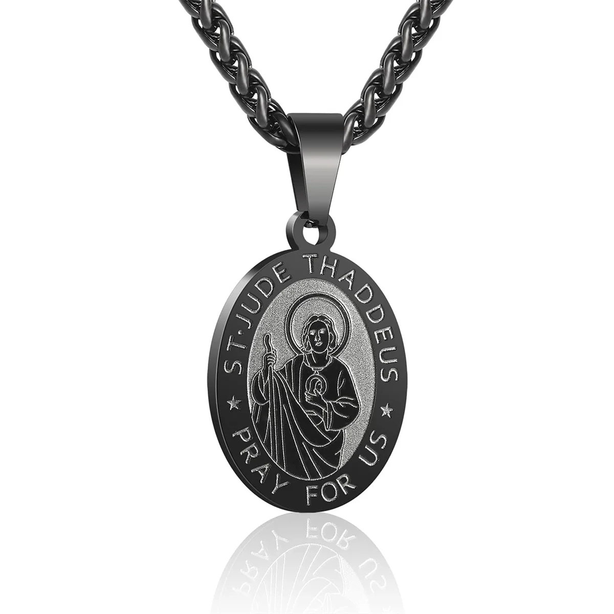 Saint JUDE Necklace for Men Miraculous Medal Stainless Steel Saint JUDE of God Pendant Medallion Holy Saint JUDE Charm