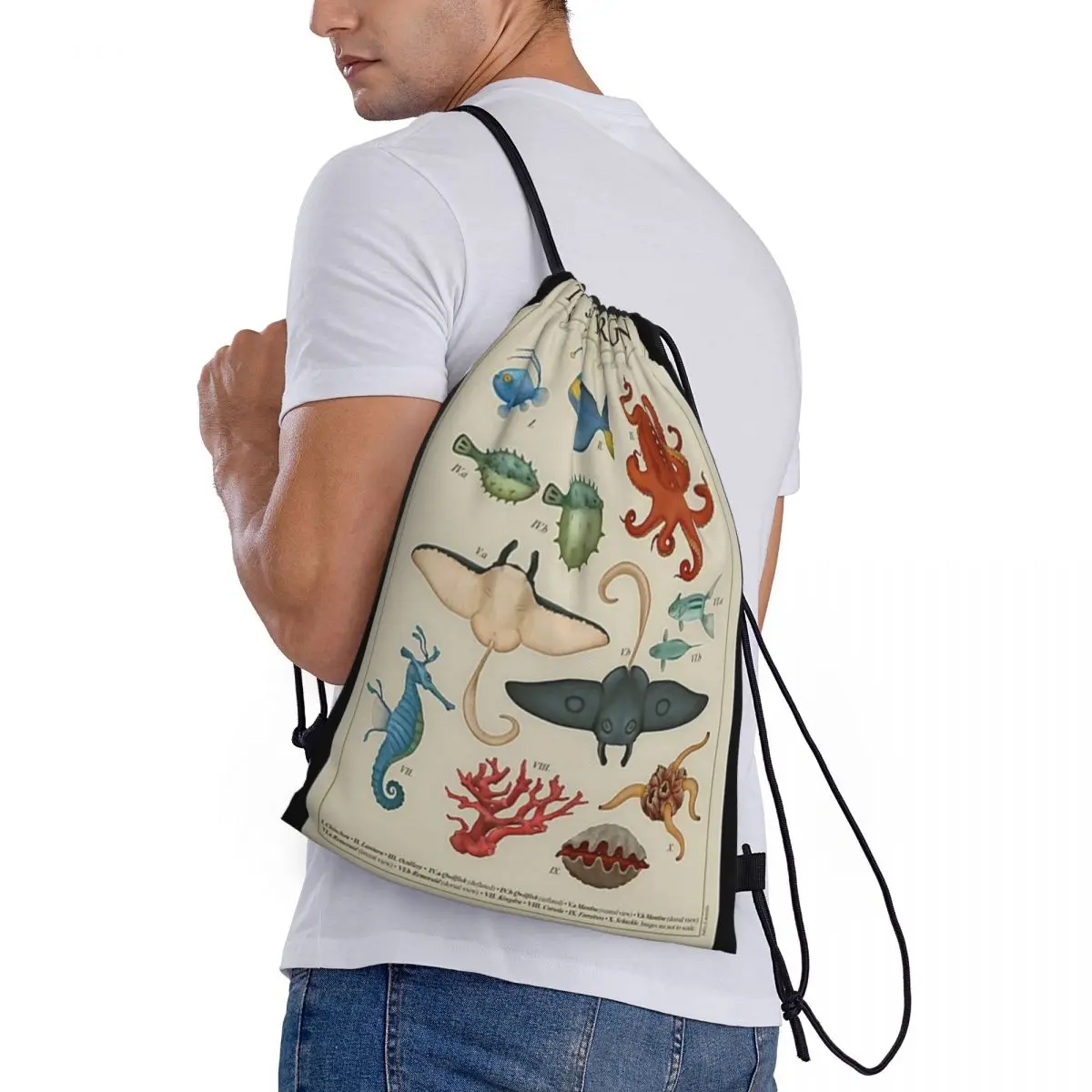 Custom Pattern Logo Drawstring Bag Marine Life From Johto Travel Backpack Student Storage Bag School Bag  ꦫ