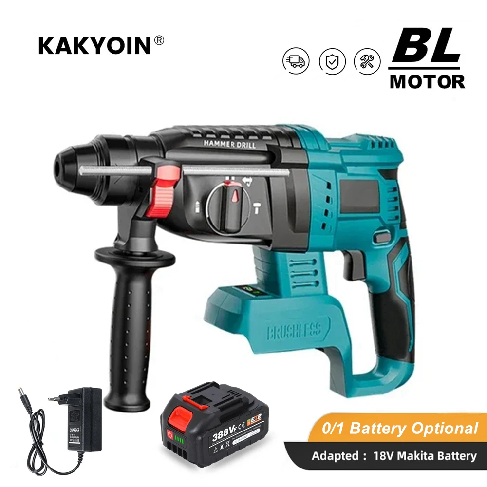 

26MM Brushless Electric Hammer Impact Drill Multifunctional Rotary Cordless Rechargeable Power Tools For Makita 18V Battery