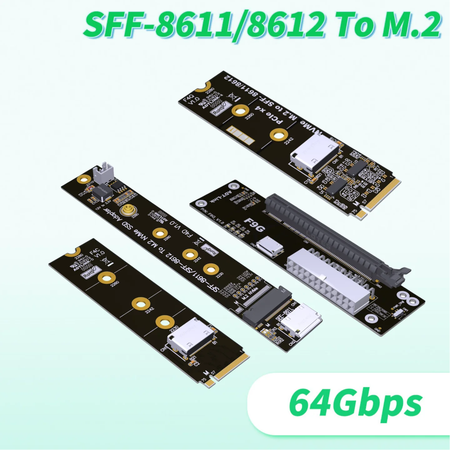 PCIe 4.0 X4 64Gbps OCuLink Laptop External Graphics Card ATX GPU Dock Accessories M.2 NVMe to SFF-8612 Oculink eGPU Adapter Card