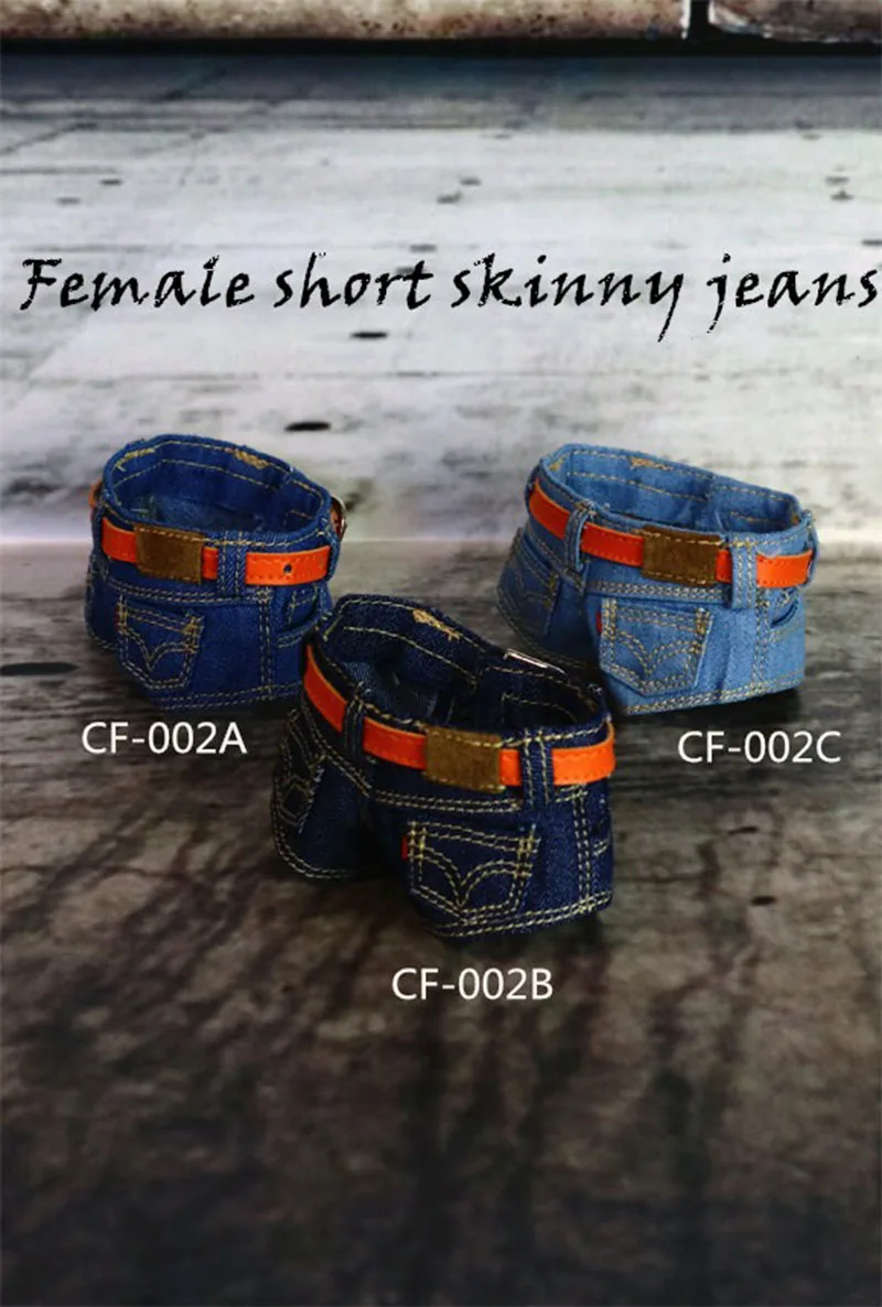 In Stock CF002 1/6 Scale Female Ultrashort Low Waist Skinny Jeans Denim Short Jeans for 12 Inches Woman Soldier Action Figures