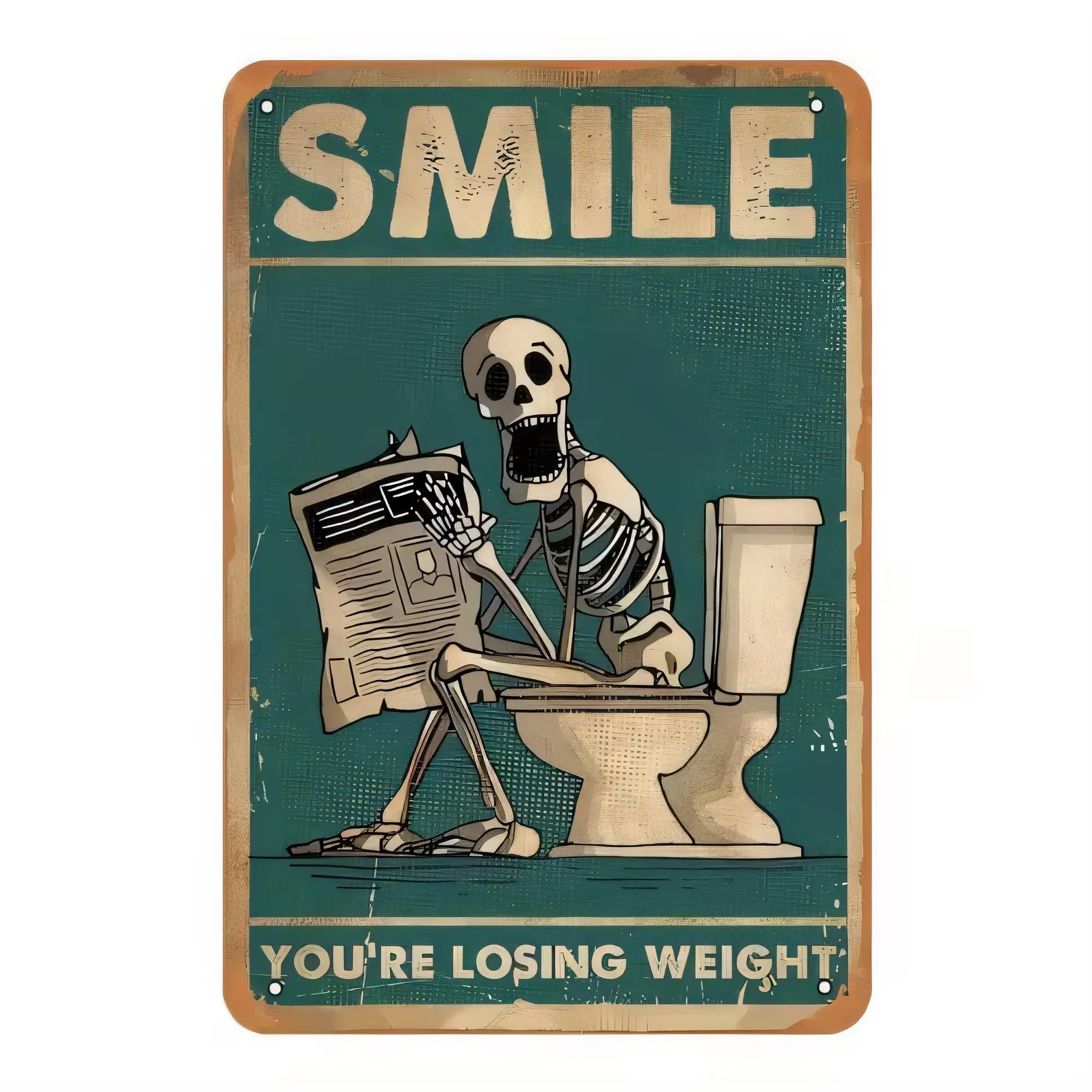 Tin Sign Smile You’re Losing Weight Funny Skeleton Bathroom Wall Decor Retro Vintage Metal Plaque Funny Quote Art Poster for Hom
