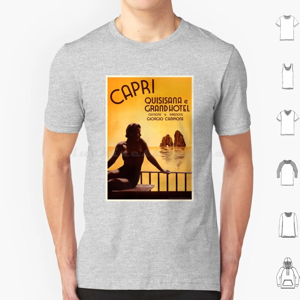 Italy 1938 Capri & The Grand Hotel Quisisana Advertising Poster T Shirt Cotton Men Women DIY Print Capri Italy Travel Vintage