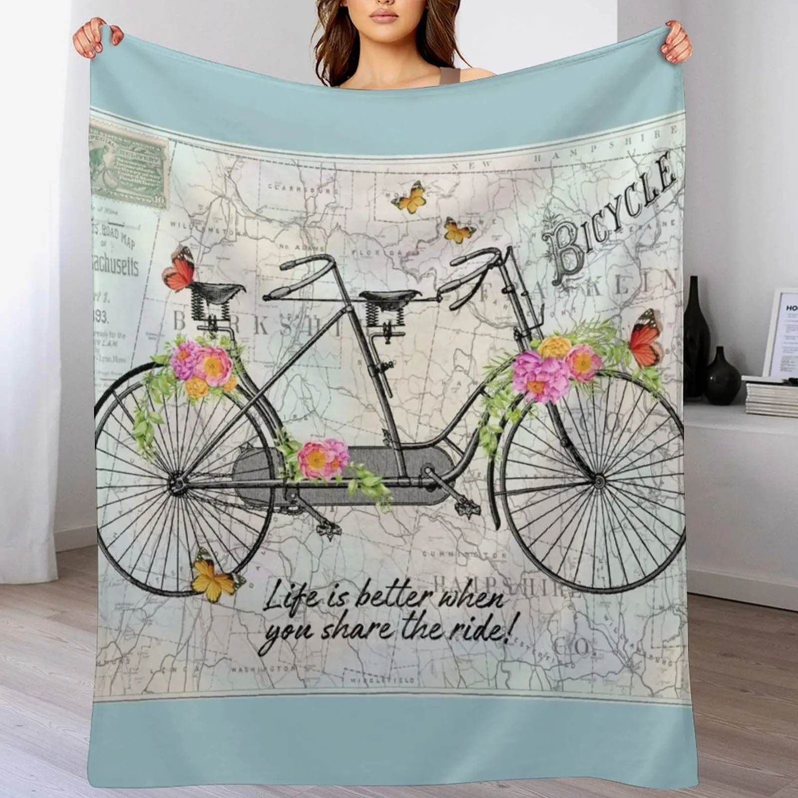 Vintage Bicycle with Map B Throw Blanket Outdoor Soft Blanket for Picnic Beach Camping