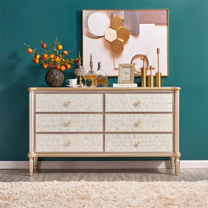 American light luxury natural shell solid wood six-bucket cabinet champagne side cabinetL