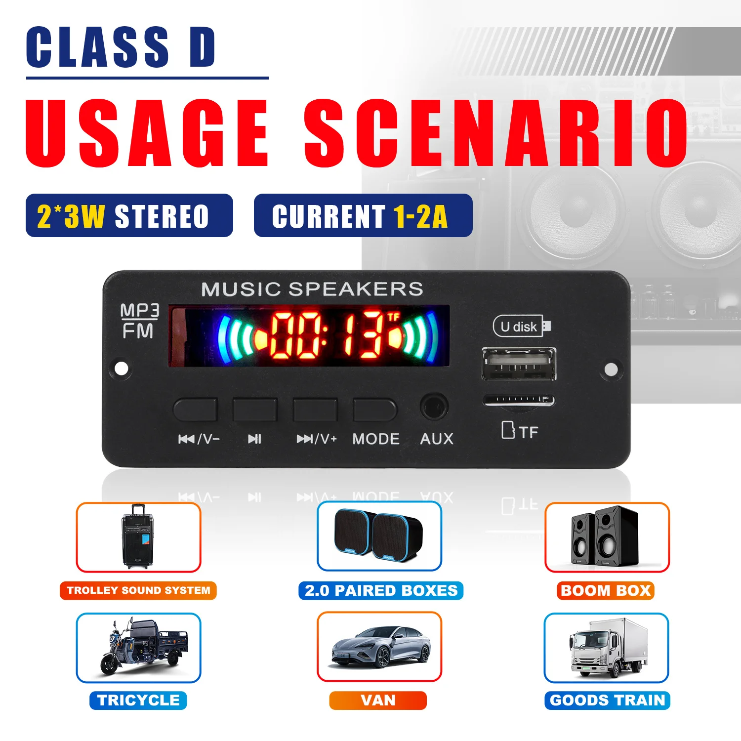 2*3W zesilovač MP3 hráč dekodér deska 12V Bluetooth 5.0 6W zesilovač auto FM rádio modul podpora TF USB AUX FM