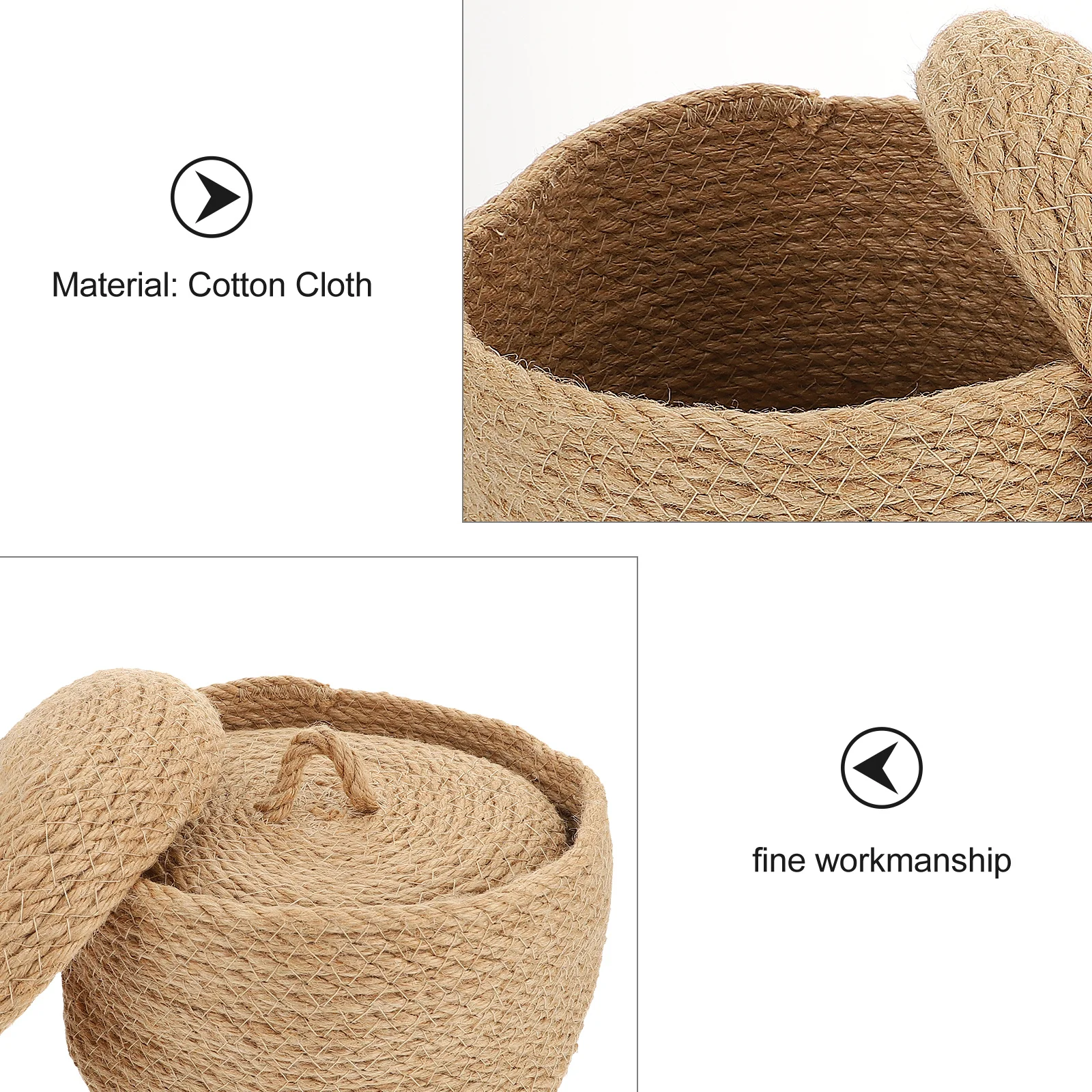 

2 pcs Storage Basket Jute Material Round With Lid Large Capacity Home Organizer For Living Room Bedroom Desktop Sundries Storage