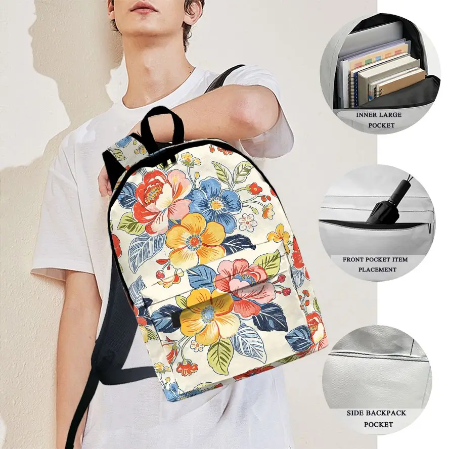 

1pc Pastel-colored floral print Backpack, Fashionable and Simple, Unisex, Large Capacity, High-Quality Gift