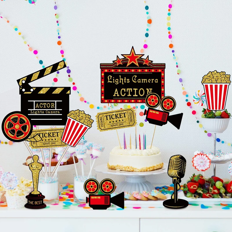 Red carpet cutout Movie party Card decorazione da tavolo decorazione a tema cinematografico Red Gold Movie Noir night party supplies