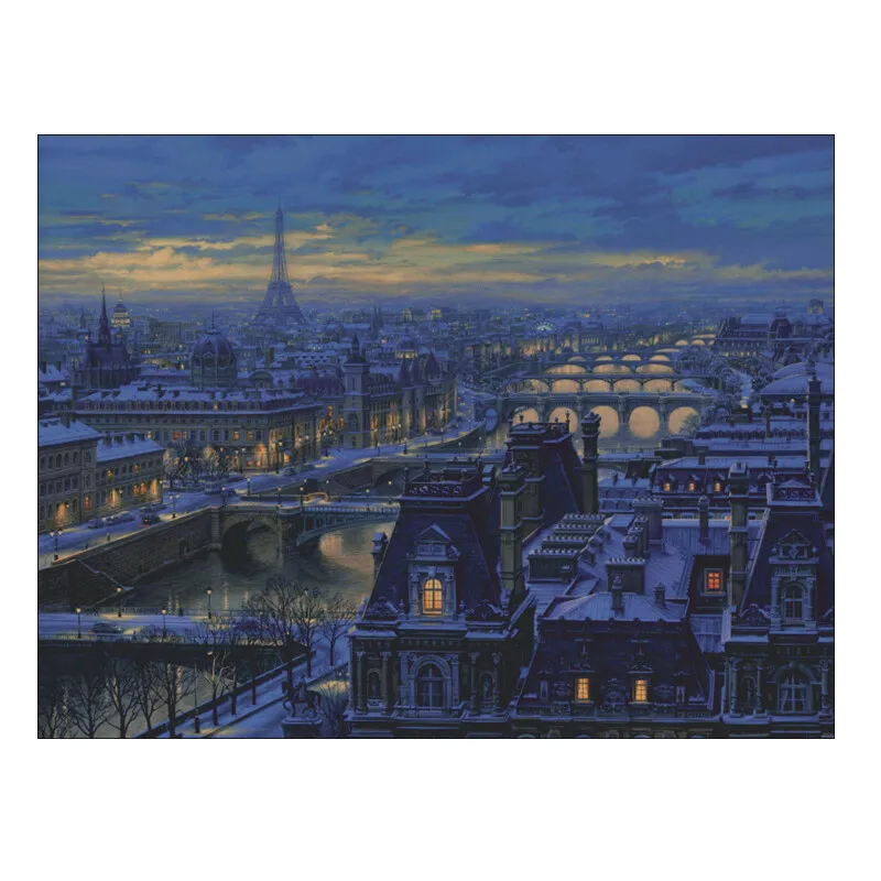 [ZZ0085 - Crossing the Seine] Stamped Cross Stitch Kit 14CT 16CT, Creative Needlework Project, Cotton Thread Set