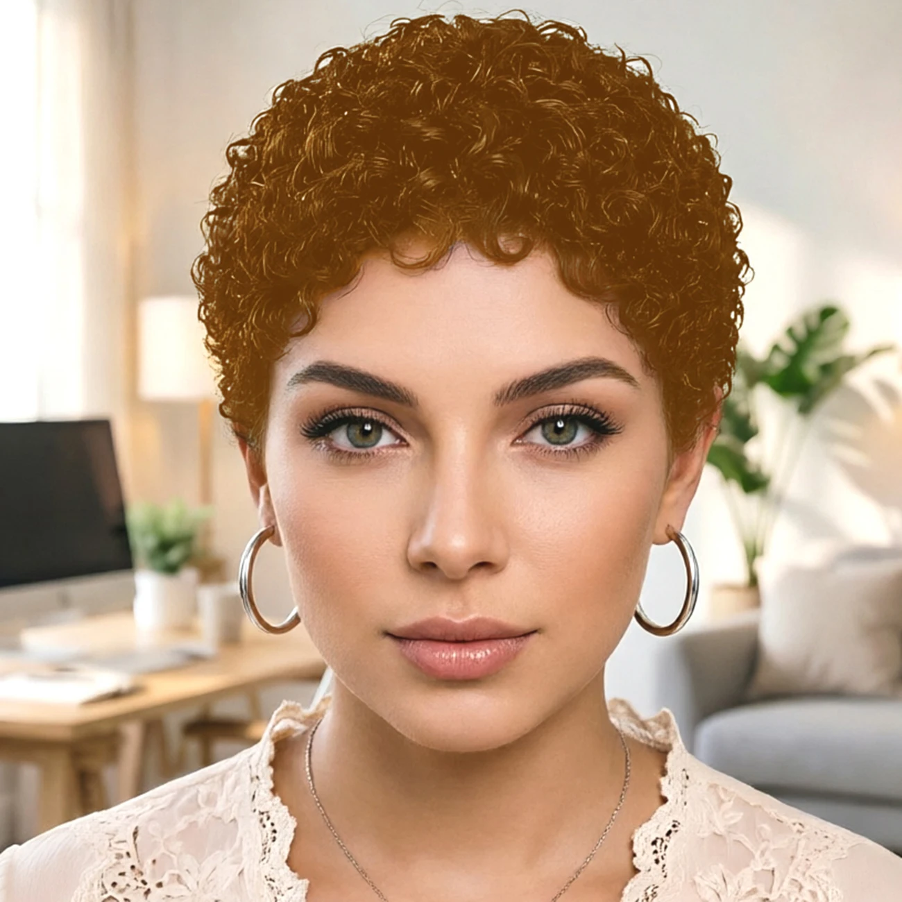 

Pixie Cut Wig, Brazilian Virgin Remy Short Curly Human Hair Colored Full Machine Made Easy Install Daily Casual Wigs