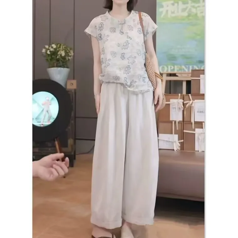 

New Chinese Style Printed Short Sleeve T-Shirt Women's plus Size Summer Fashion Commute Loose Fit round Neck Base Shirt