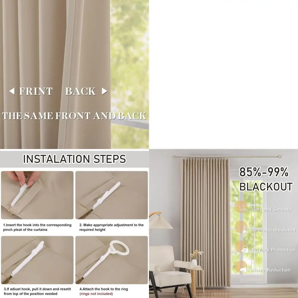 

Khaki Pinch-Pleat Blackout Curtains, 94 Long, Thermal Insulated, Room Darkening Panels for Living Spaces, 2-Pack, 40 Wide