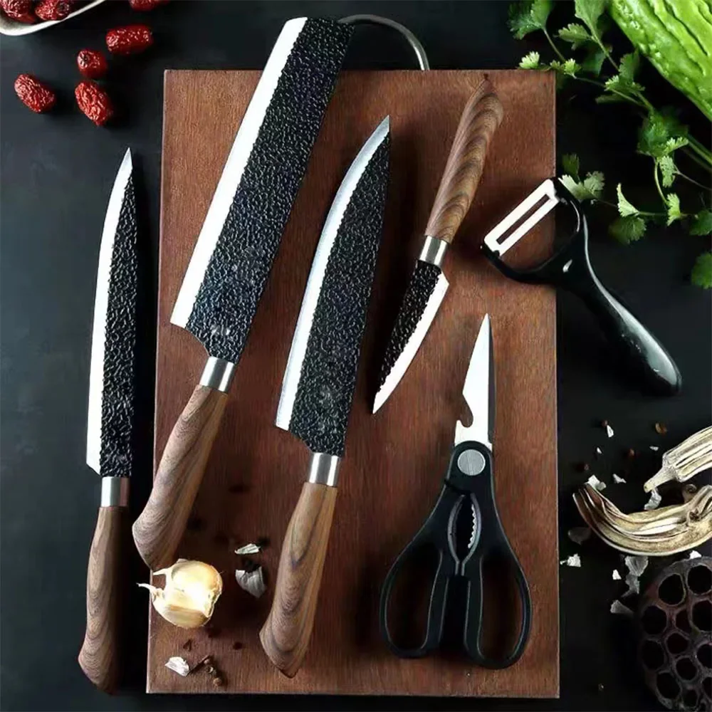 Kitchen knives Set Professional Chef Knives High Carbon Stainless Steel Forged Kitchen Knives Scissors Peeler Chef Slicer Paring