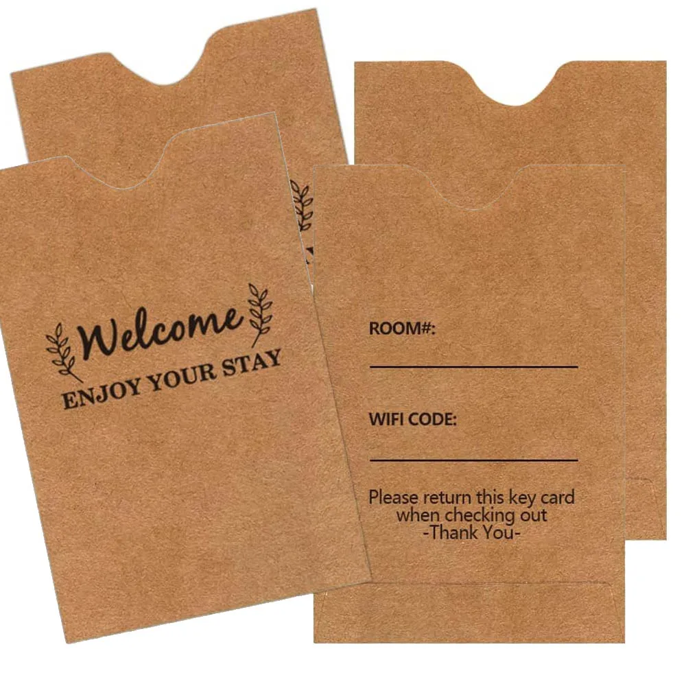 Kraft Paper Hotel Key Card Holder Sleeves Welcome Guests Hotel Key Card Envelopes 500 Pcs Per Pack