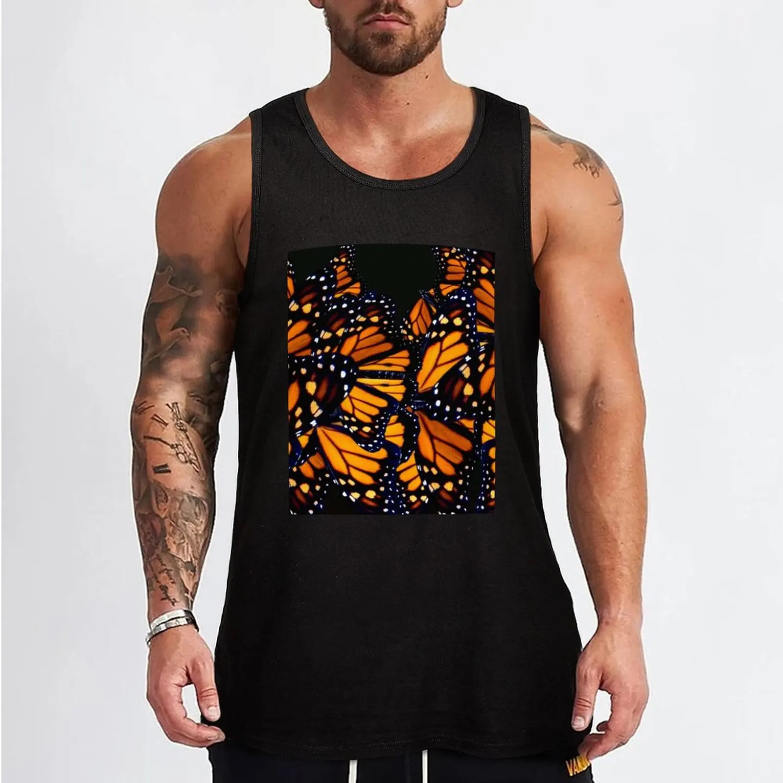 Monarch butterfly wing pattern Tank Top mens gym clothes singlet for men sports suits