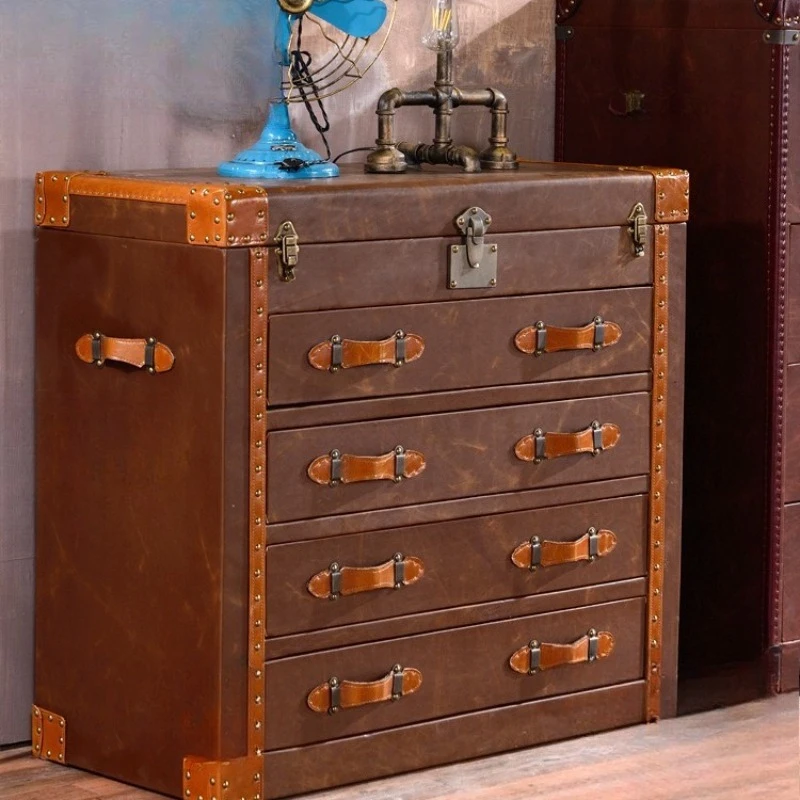 

Retro leather four chest cabinet LOFT industrial style hotel dining side cabinet