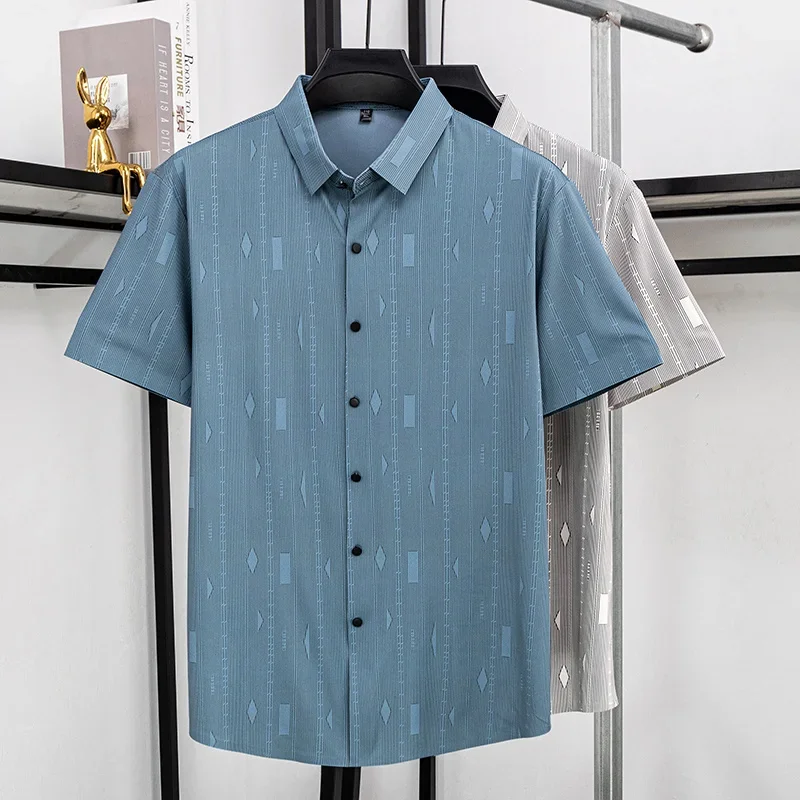 

Mens Jacquard Pattern Short Sleeve Shirt Casual Wear Button Down Turn Down Collar Breathable Fabric For Outdoor Activities
