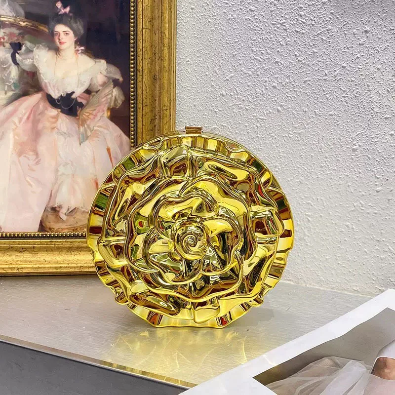 

Court style relief flower acrylic bag golden temperament niche dinner bag messenger bag