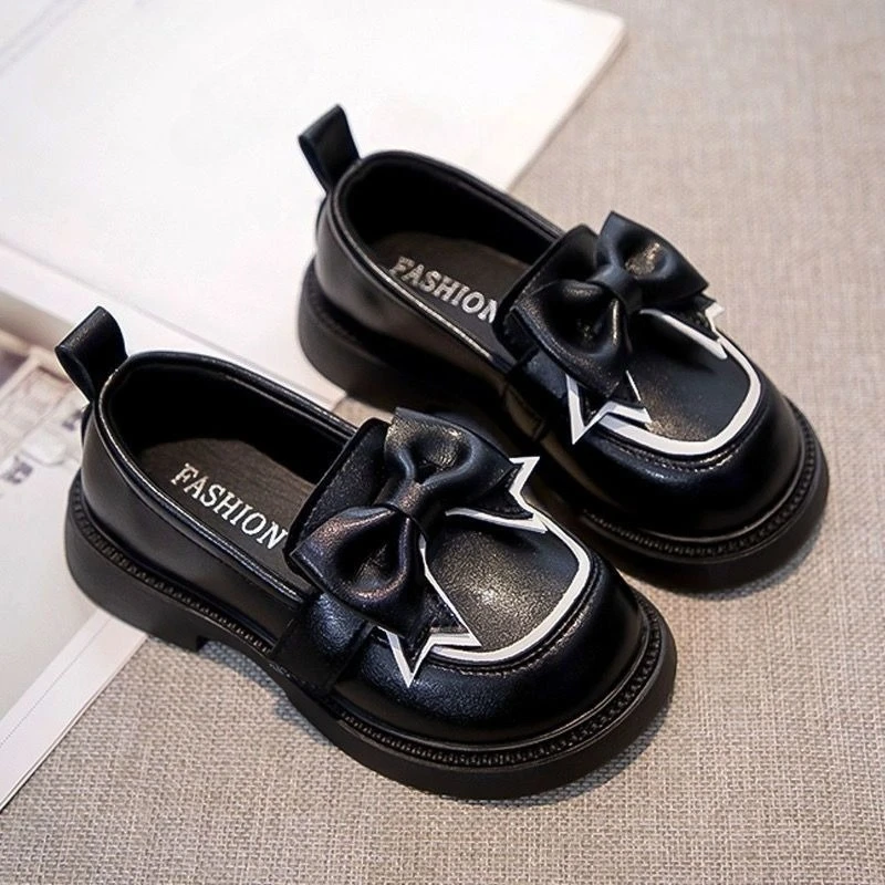 2026 New Girls British Style Princess Spring Autumn Bow Leather Shoes Soft Sole Casual Performance Kids Footwear