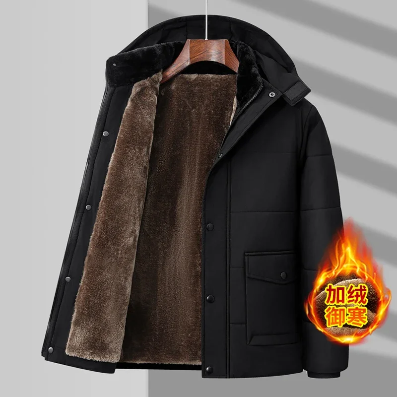 เสื้อกันหนาวผู้ชายลําลองความร้อน Hooded JACKET เสื้อผ้าขนแกะฤดูหนาวผู้ชาย Parkas แฟชั่นชายกลาง-ยาวหนา WARM Parka