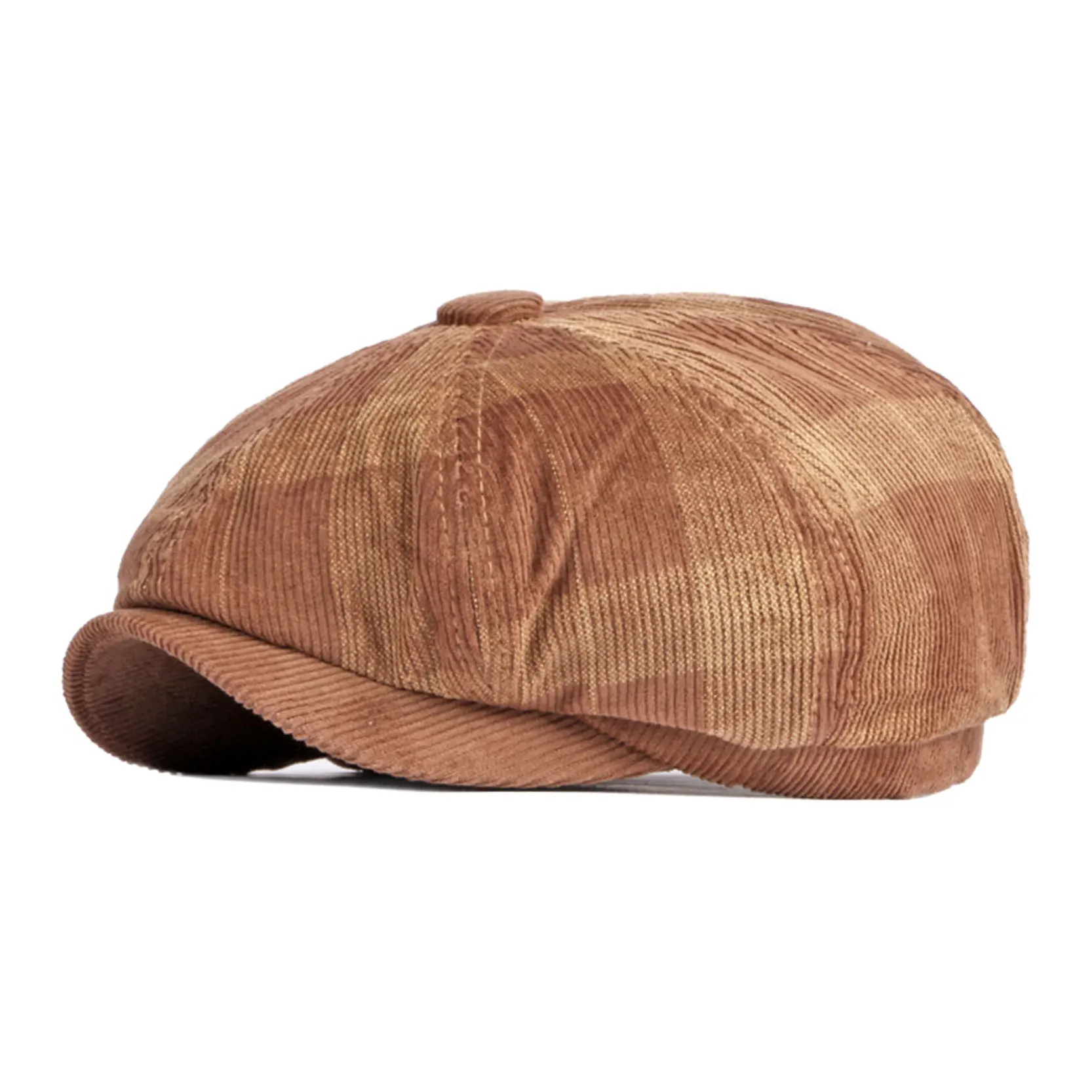 Men's Retro Corduroy Plaid Octagonal Ivy Newsboy Cabbie Gatsby Beret Painter Hat Cap For Male Outerwear