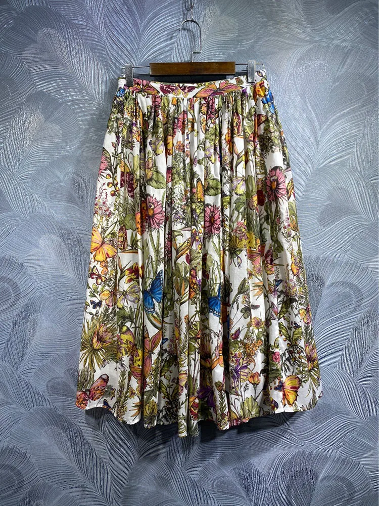 

Women's Flower Printing Empire Half Dress, 100% Cotton Skirt, Spring, Summer, Party, Holiday, Fashion