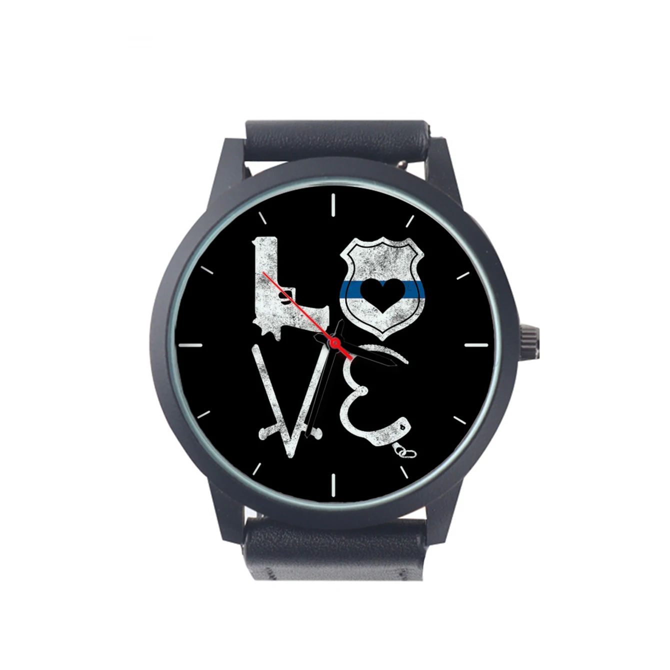 

Customize Pattern Quartz Wrist Watch Men's 3Hands Police Equipment Guns Design Baton handcuffs Insignia Gifts