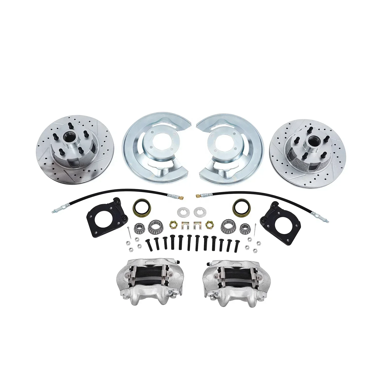 

Power Disc Brake Conversion Kit Drilled Slotted 11" Rotors For Front Wheel Drum to Disc For 1964-1973 Ford Mustang