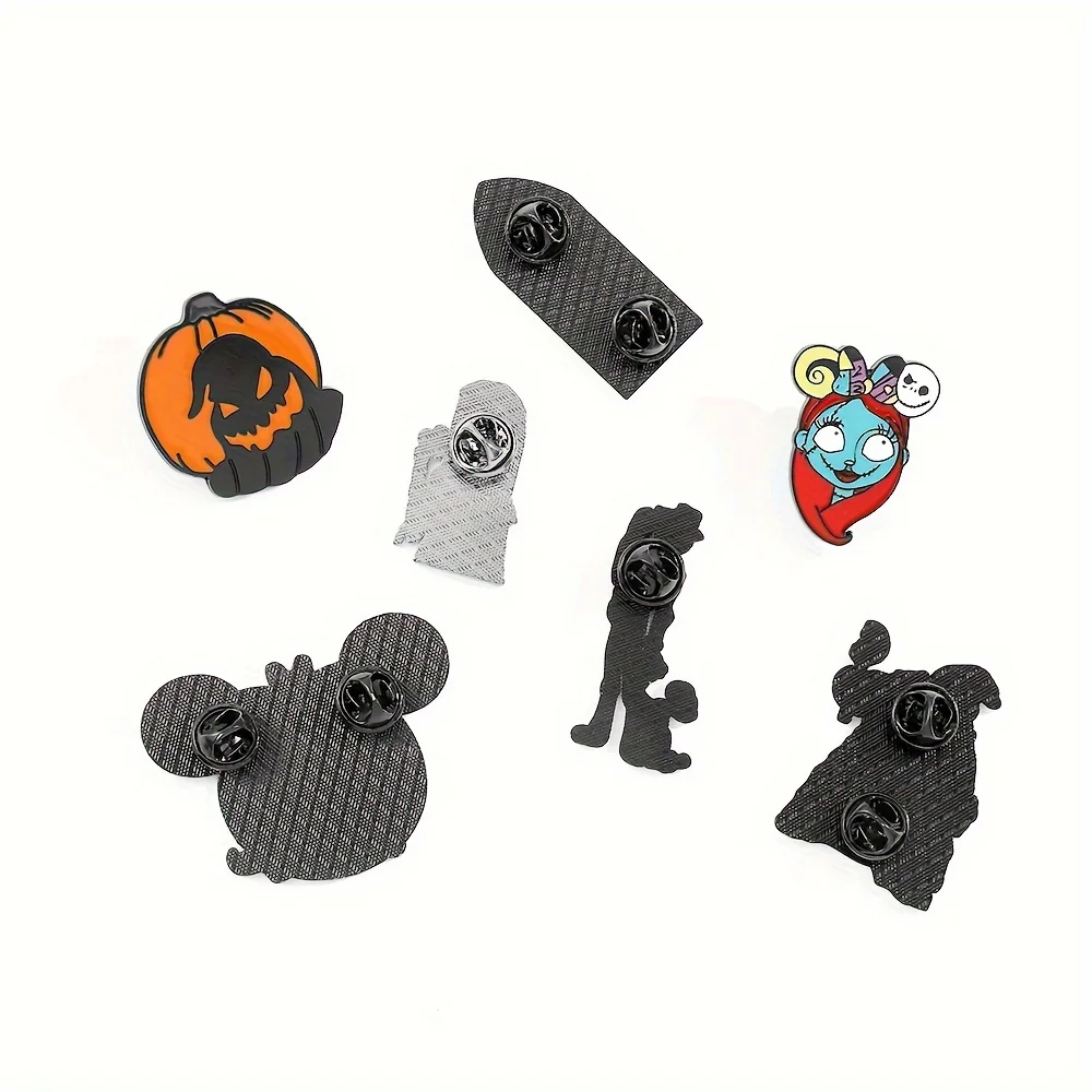 7 Pcs Cartoon The Nightmare Before Christmas Brooch Creative Jack Skellington Enamel Pin Backpack Shirt Clothing Accessories