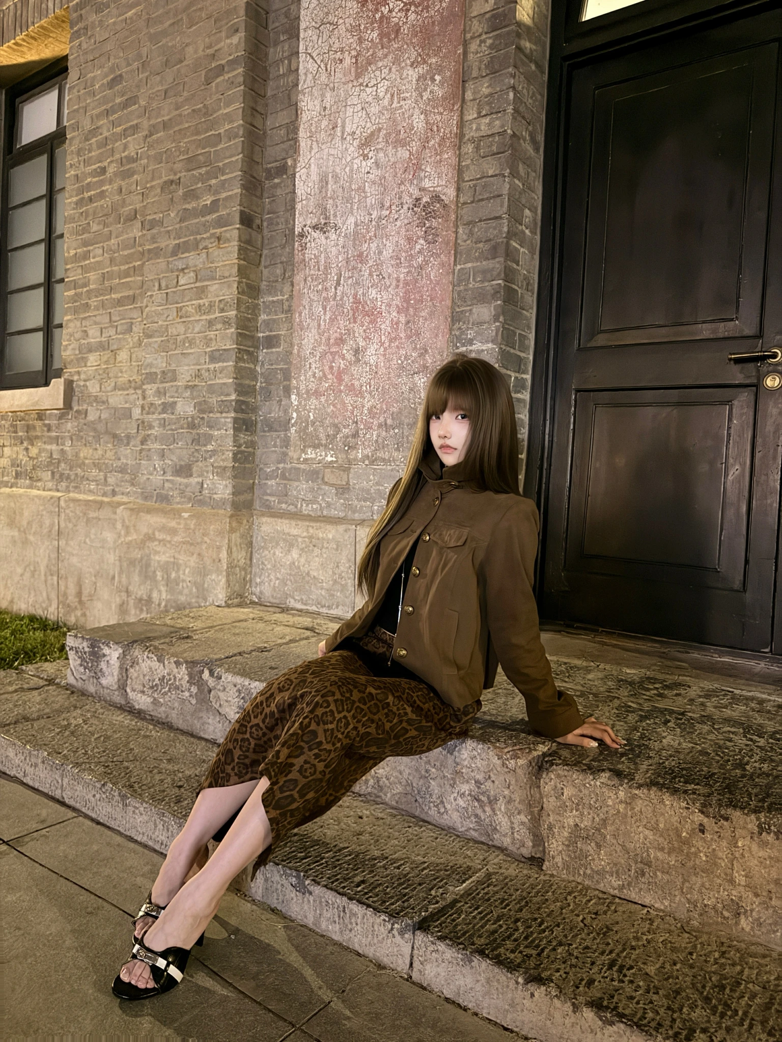 

Modern Brown Slim Fit ort Jaet Women's Commute Outerwear Versatile Casual Sle Button Plaet Straight Hem Long Sves