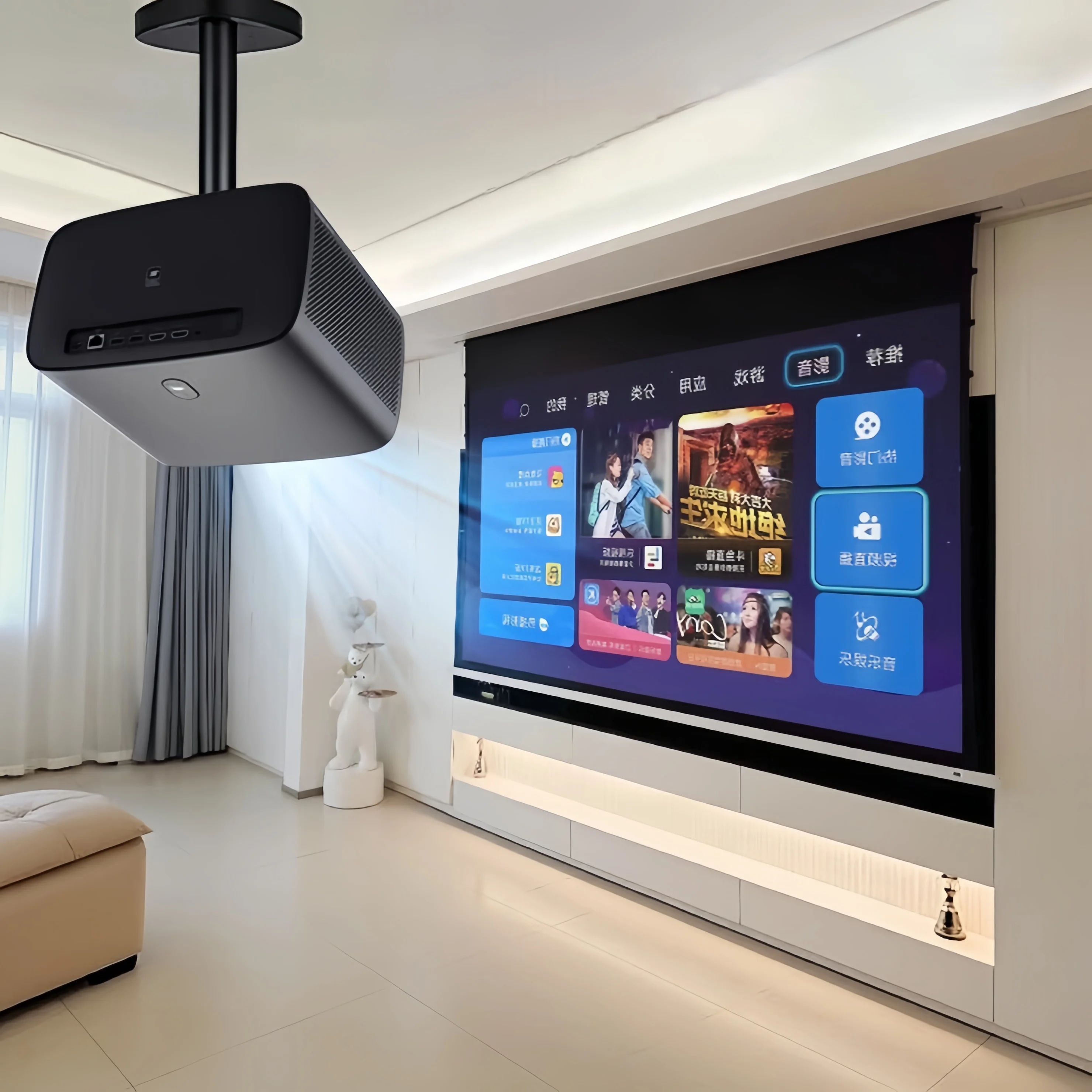 Ambient Light Rejecting Recessed In-Ceiling Motorized Tension 8K Premium Soft Fresnel ALR Standard/Long Throw Projector Screen