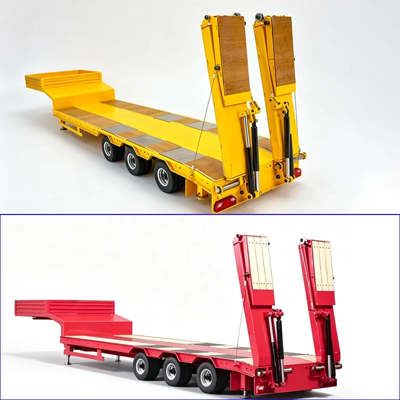Simulation Metal Shaft Low Bed Tail Plate Semi-trailer for 1/14 RC Truck for JXmodel Car