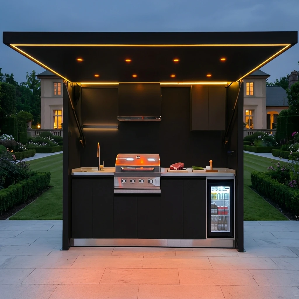 Commercial BBQ Island Grill Kitchen Station Custom Waterproof Outdoor Bar Counter Cabinets for Rooftop Event Party Feast