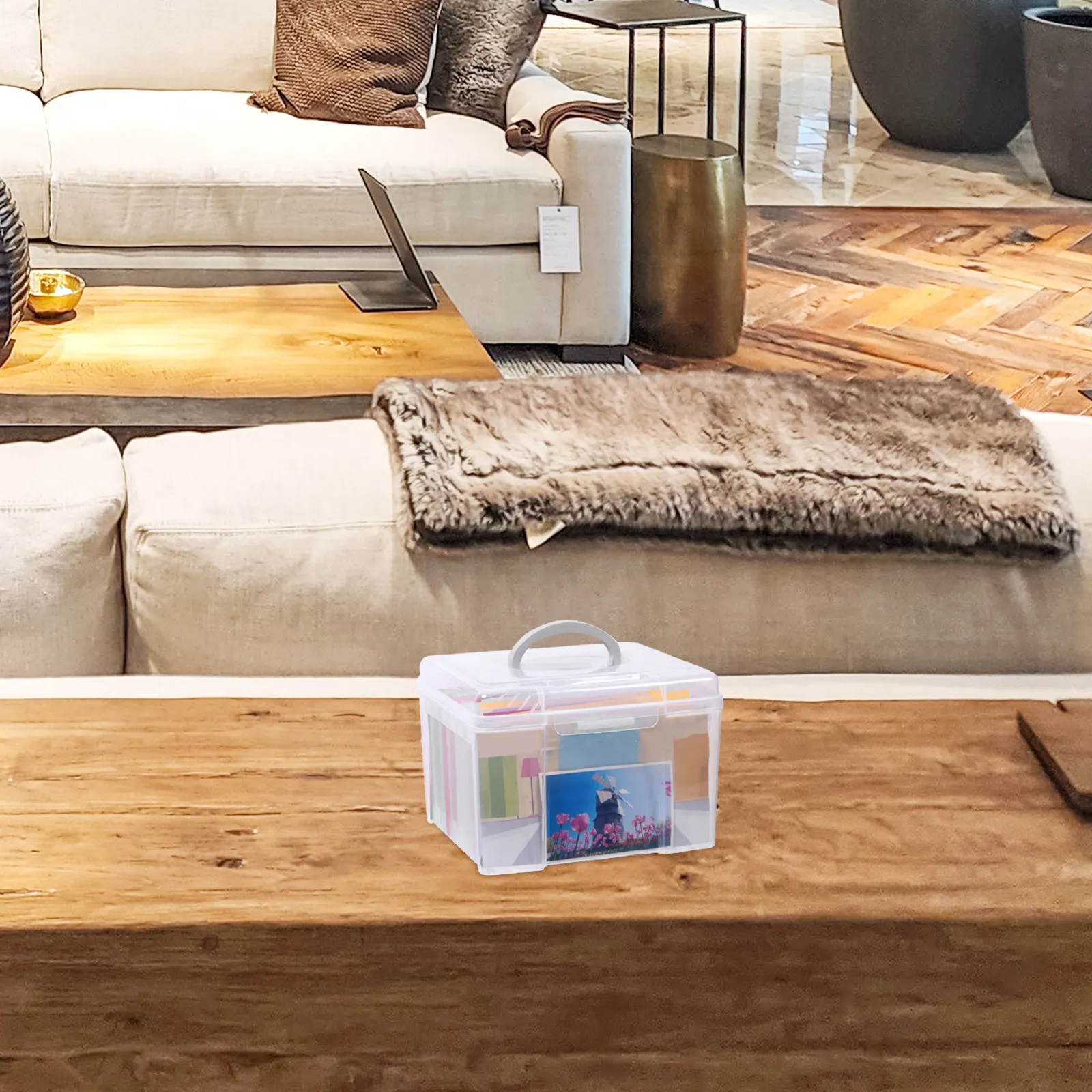 

6 Section Clear Plastic File Box Non-Slip Base Portable Papers Container for Office Home Organization Storage Bin