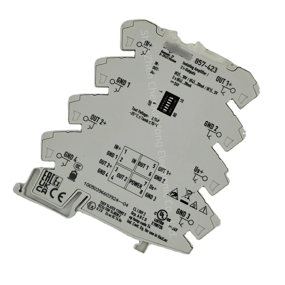 

Wagos 857-423 Isolating Amplifier Module Terminal Block Connector 2 Output 9-10mm 0.39 in 0.08-2.5mm2 Awg 28-14 857 423 ISO-AMP