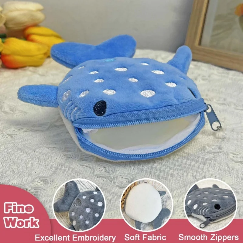 2Pcs Whale Shark Coin Purse,2 Pcs Plush Coin Pouch, Cute Kawaii Wallet with Zipper Keychain,Sea Animal Change Purse for Women