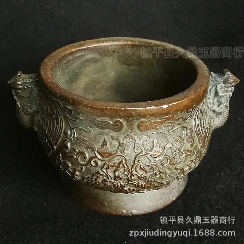 Small copper ornaments, antique miscellaneous copperware, double phoenix incense burner with carved patterns, home and office de