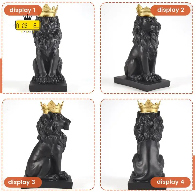 

A23E-Abstract Crown Lion Statue Home Office Bar Male Lion Faith Resin Sculpture Crafts Animal Art Decor Ornaments