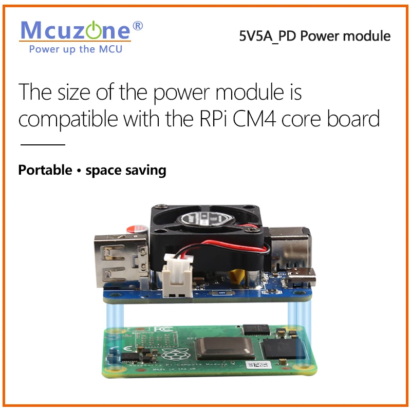 5V5A PD Power,USB-C And USB-A Dual Port Power Module For Raspberry Pi5, Support USB-C PD (12V) Or DC5.5 Input
