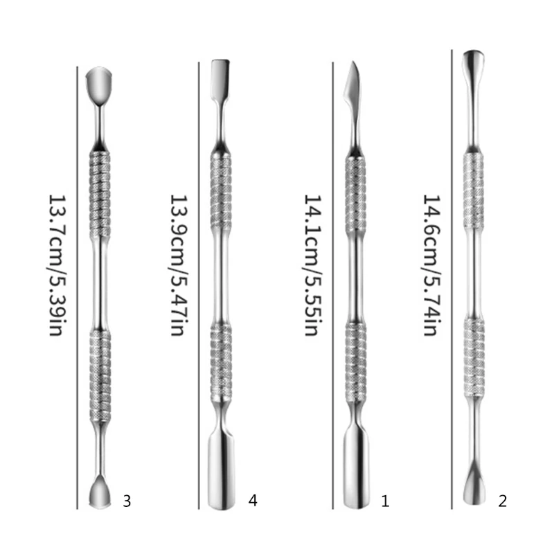 Empurrador de cutícula de cabeça dupla, aço inoxidável, removedor de polimento, ferramenta manicures para unhas e unhas